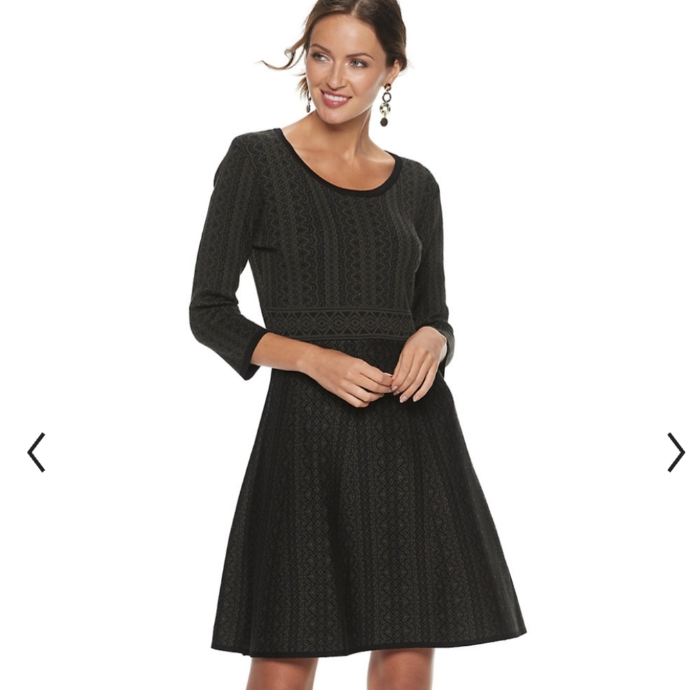 Nina Leonard NWT fit and flare sweater dress olive and black - Picture 6 of 6
